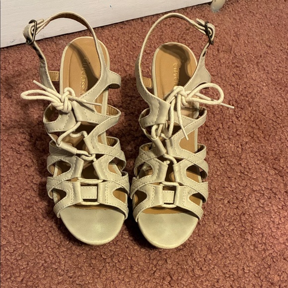 City Classified Cream Lace-Up Sandals - Picture 1 of 6